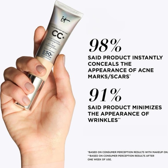 IT Cosmetics CC Cream SPF 50+ Color Tan 2 Pc Bundle Set Full Size 1.08 Fl Oz New - Picture 5 of 15